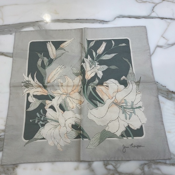 Jim Thompson Vintage Silk Floral Handkerchief—Hand Rolled & Sewn Edges-Beautiful - Picture 1 of 7